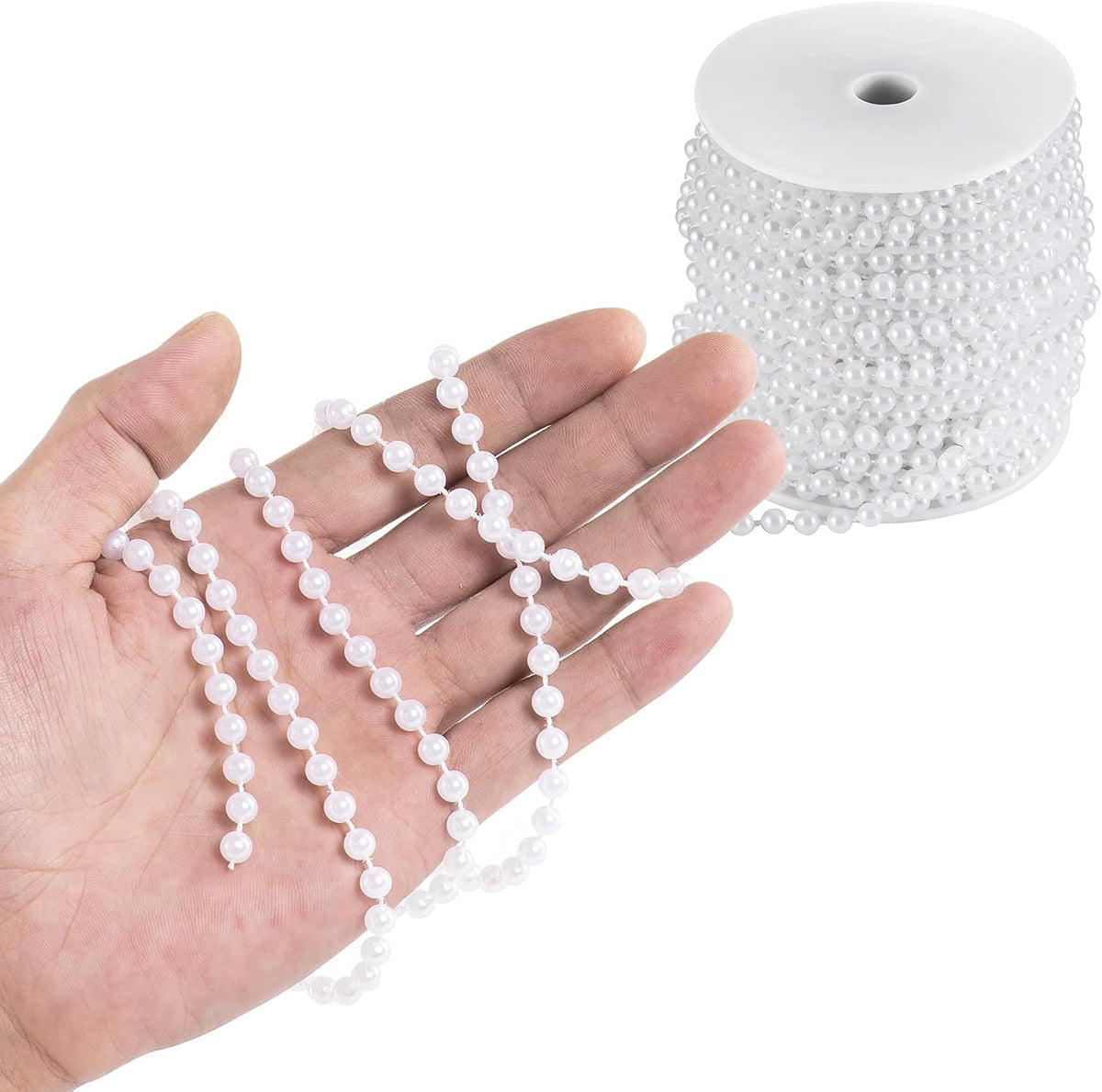 Craft String Pearls 6MM Pearl Bead, 66 Feet White Faux Pearl Garland Spool Roll Strand Wedding
