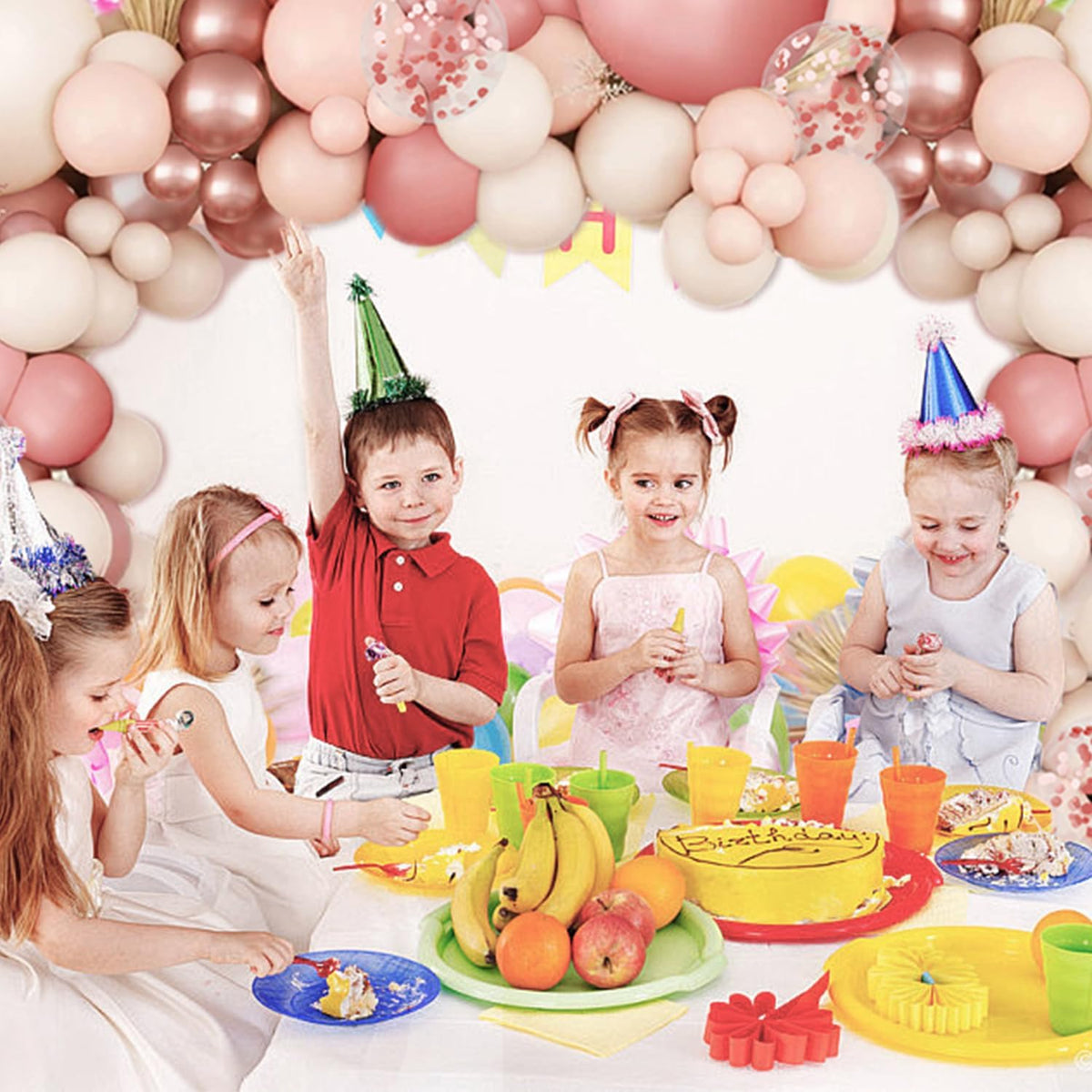 Blush Pink Balloons Garland Arch Kit,144pcs Retro Pink Rose Gold Sand White Confetti Balloons for