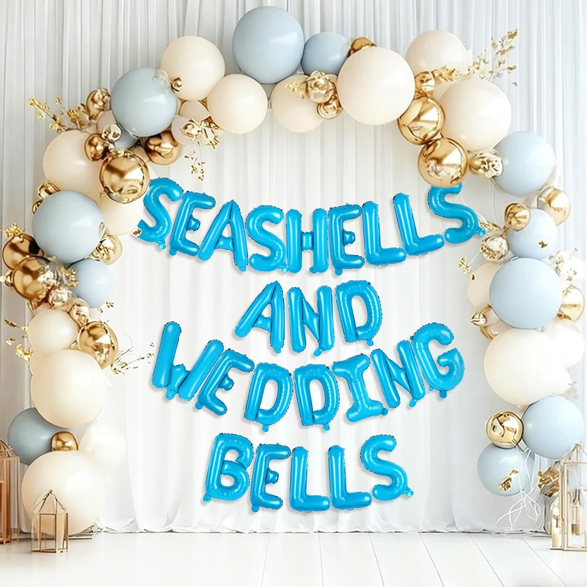 Seashells and Wedding Bells Balloon Banner Bachelorette Party Decorations Blue Alphabet Letter Foil