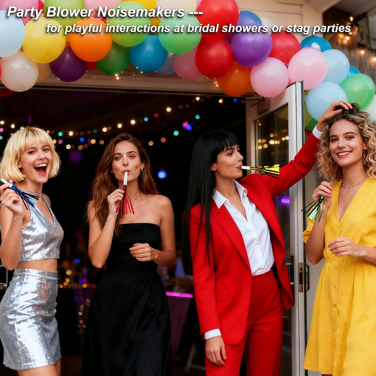 24PCS Bulk Party Blowers & Colourful Noise Makers - Fringed Glitter Party Horns Whistles for