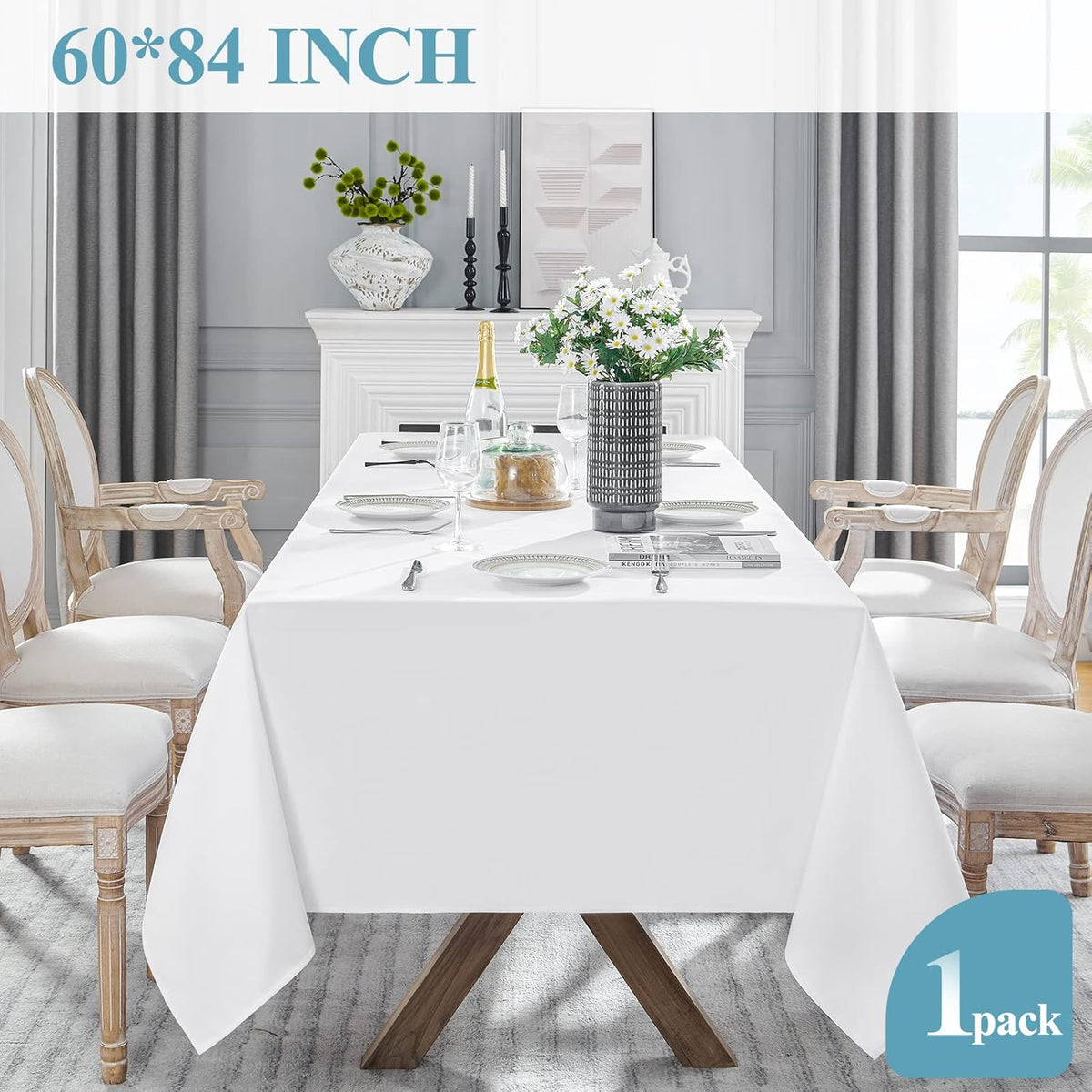 VidaFete 60*84inch Rectangle Tablecloth Polyester Table Cloth，Stain Resistant and Wrinkle Polyester