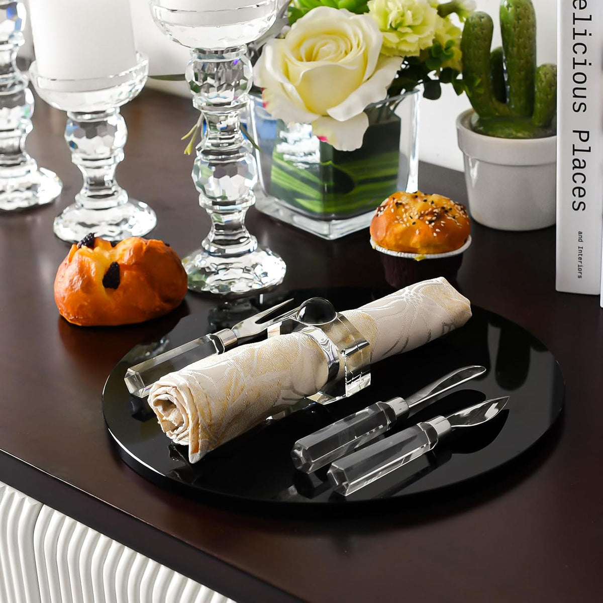 Crystal Napkin Rings Holder Silver Diamond Napkin Rings Pack of 6 Pieces,Hotel Restaurant Wedding