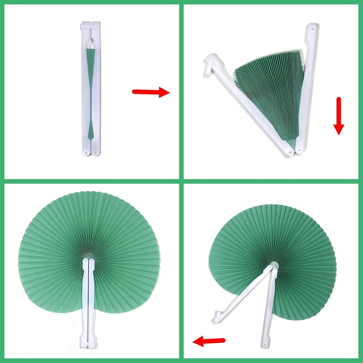 12 Packs Decorative Paper Folding Hand Fans Handheld,Green Round Foldable Wedding Fans Chinese and