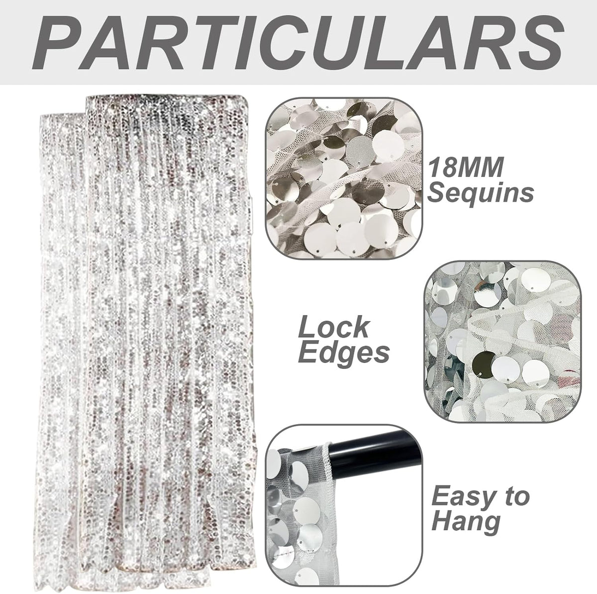 9FTx9FT Silver Big Sequin Backdrop Curtains Panels Drapes Home Party Supplies Sequin Background for