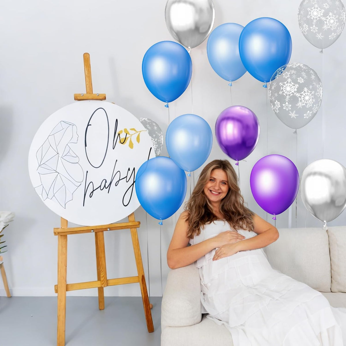 68Pcs Purple and Blue Party Balloons Kit 12 Inch Pearl Light Blue Metallic Purple Silver Snowflake