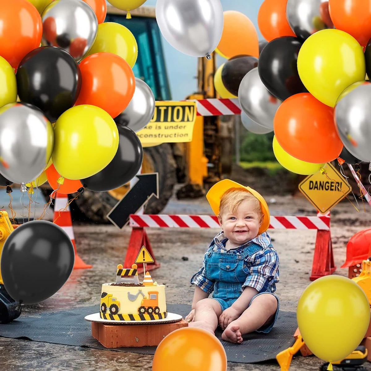 Paready Black Orange Yellow Balloons, 60 Pcs 12 Inch Orange Black Yellow and Metallic Silver