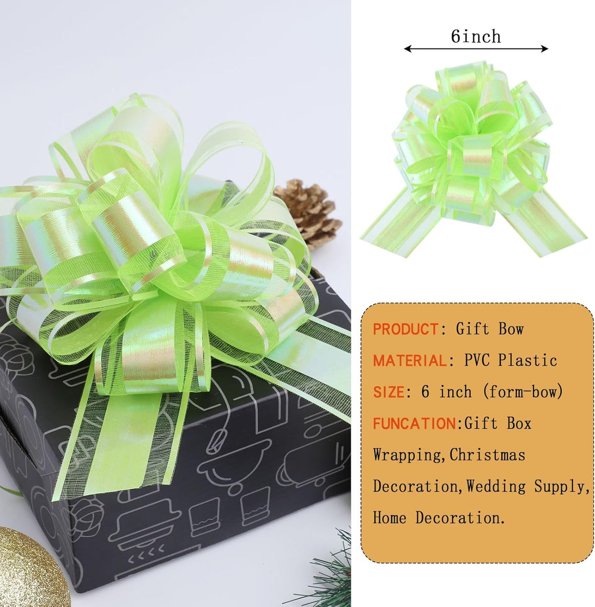 12 Pieces Laser Pull Bows 6 Inch Gift Wrapping Pull Bows with Ribbon for Christmas Presents Wedding