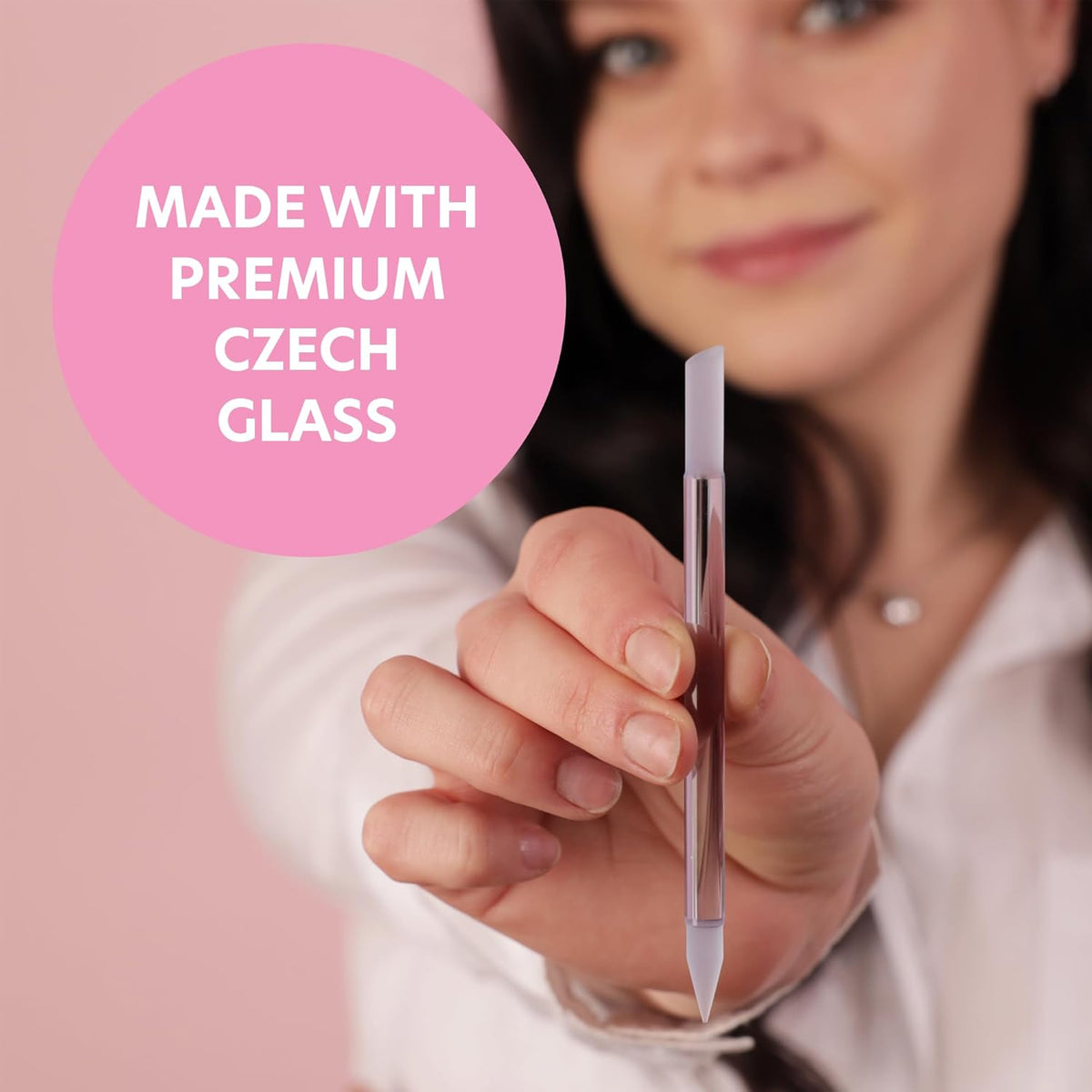 BONA FIDE BEAUTY Glass Cuticle Pusher, 1-Pieces Blue Gentle Czech Manicure Stick for Remover