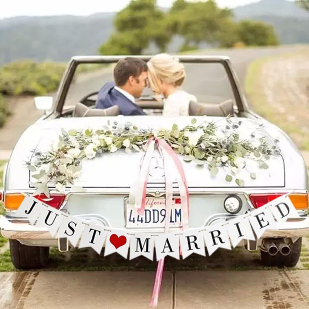 JUST Married Wedding Banner Set, Wedding Decorations for Reception, Bridal Shower and Engagement