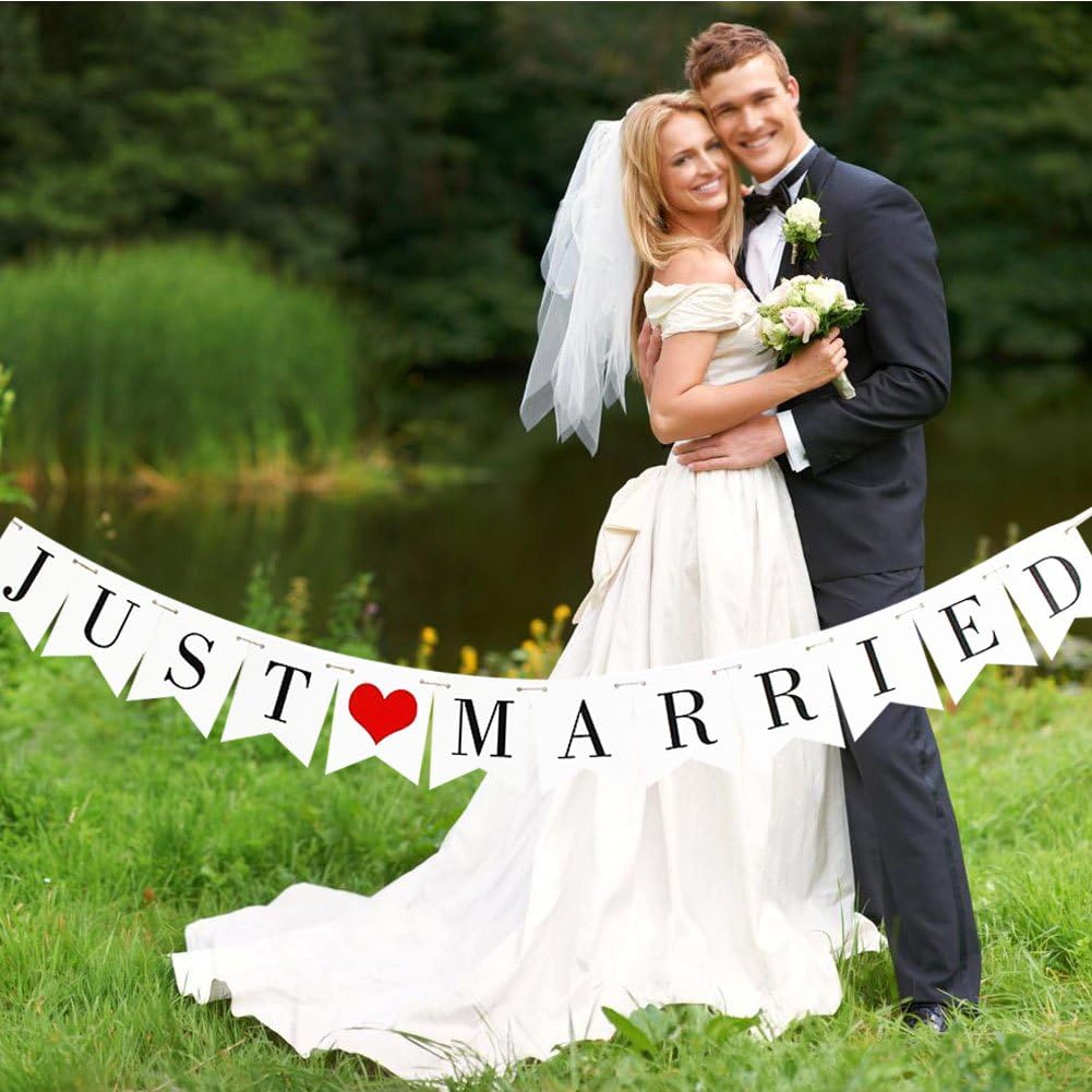 JUST Married Wedding Banner Set, Wedding Decorations for Reception, Bridal Shower and Engagement