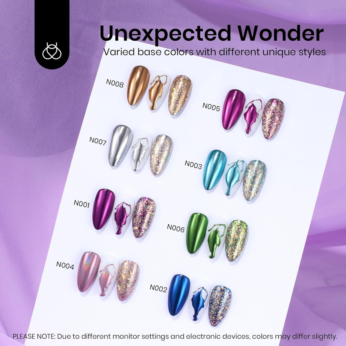 beetles Gel Polish 8 Colors Chrome Powder for Nails Pink Purple Blue Green Silver Golden Rainbow