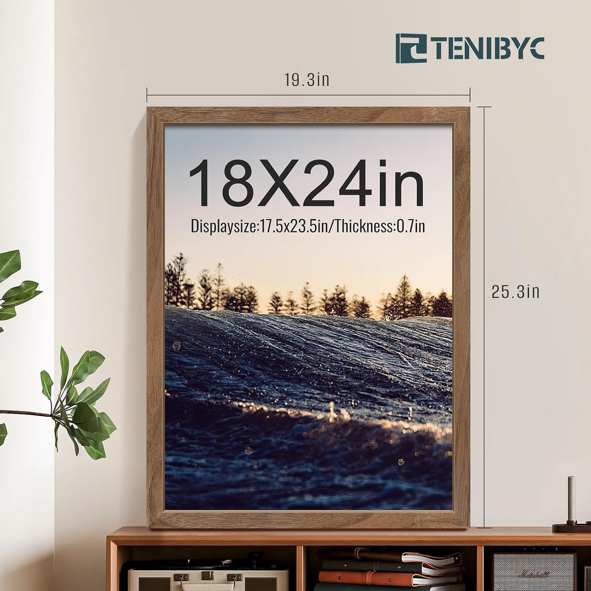 18x24 Frame Walnut 4 Pack, Brown Wood 18 x 24 Poster Frame, Display Pictures, Posters, Puzzles