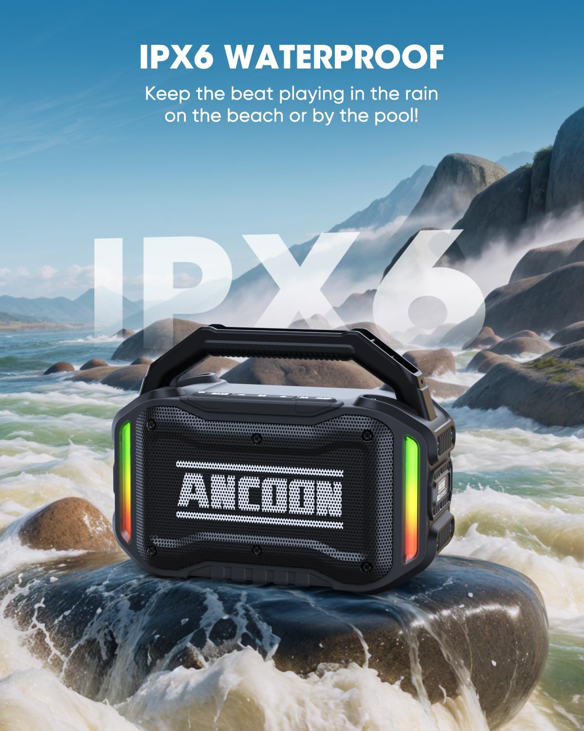 Speakers Bluetooth Wireless: 80W(Peak) Loud Speaker with Bass, 20H Playtime, IPX6 Waterproof, Large