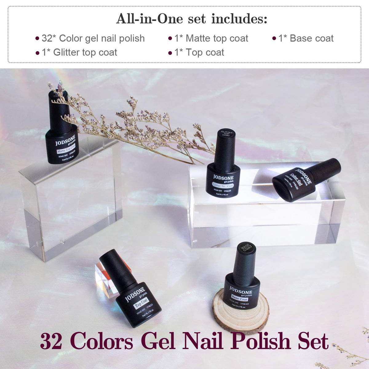 JODSONE Gel Nail Polish Shiny High Gloss Surface Strengthening Glitter Minimalistic Artistic