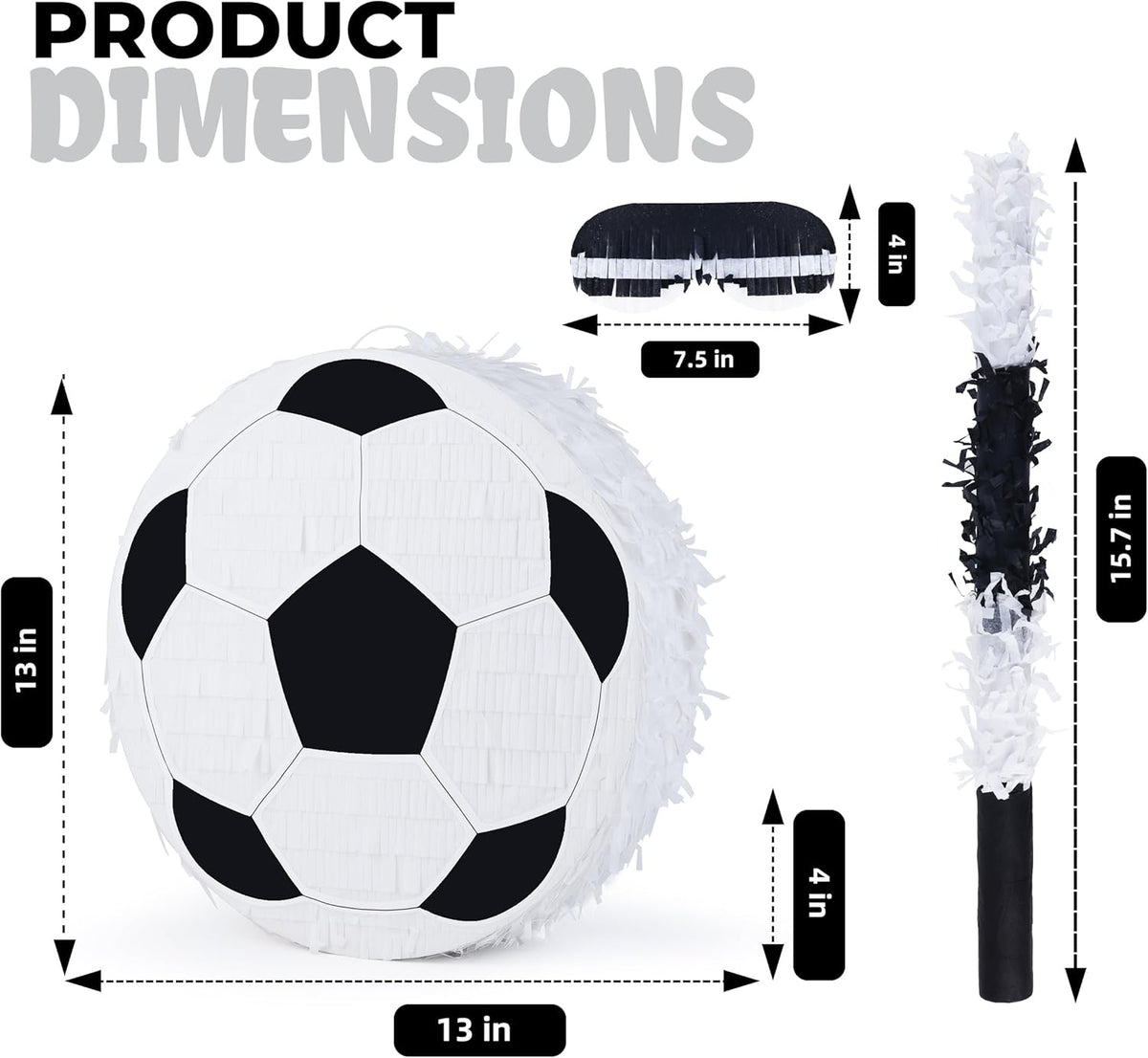 New Soccer Pinata Bundle with a Blindfold and Bat (13"x13"x4"), Soccer Ball Pinata for Birthday