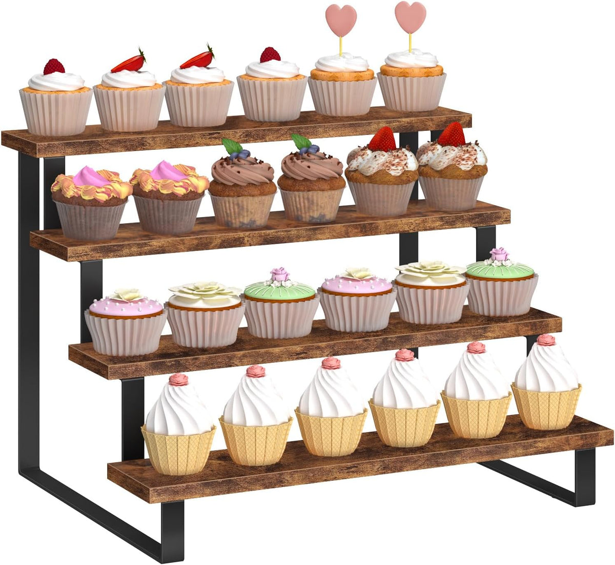 ELITEROO Cupcake Display Stand, 4 Tier Wooden Dessert Stand, Cookie Treat Stands for Dessert Table