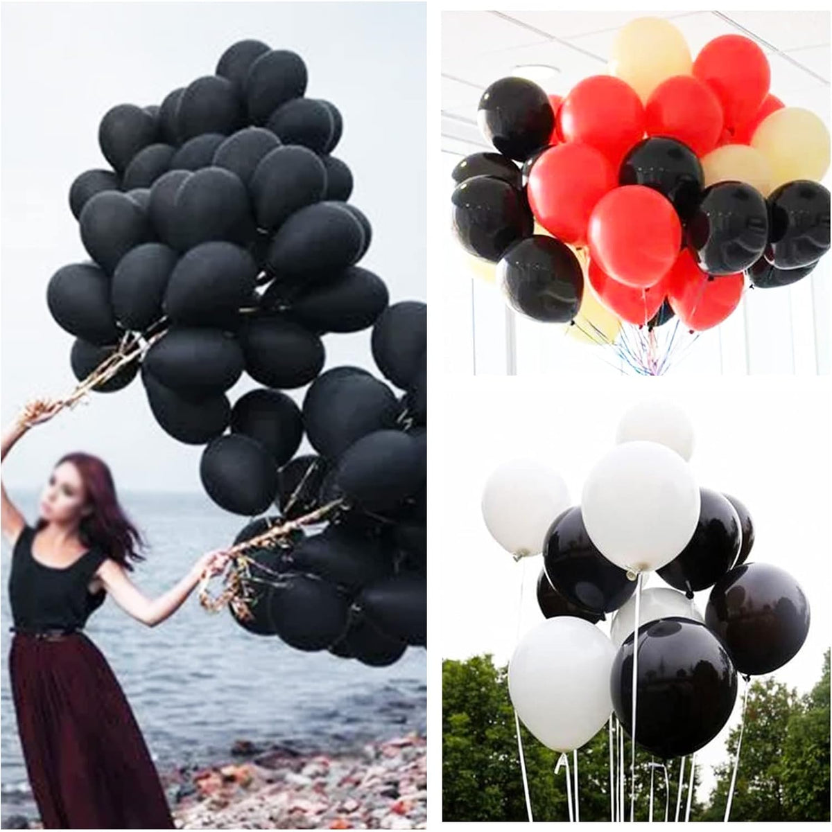 110pcs Black Balloon 12 inch, Black Latex Balloons for Birthday Party Baby Shower Wedding(with 2