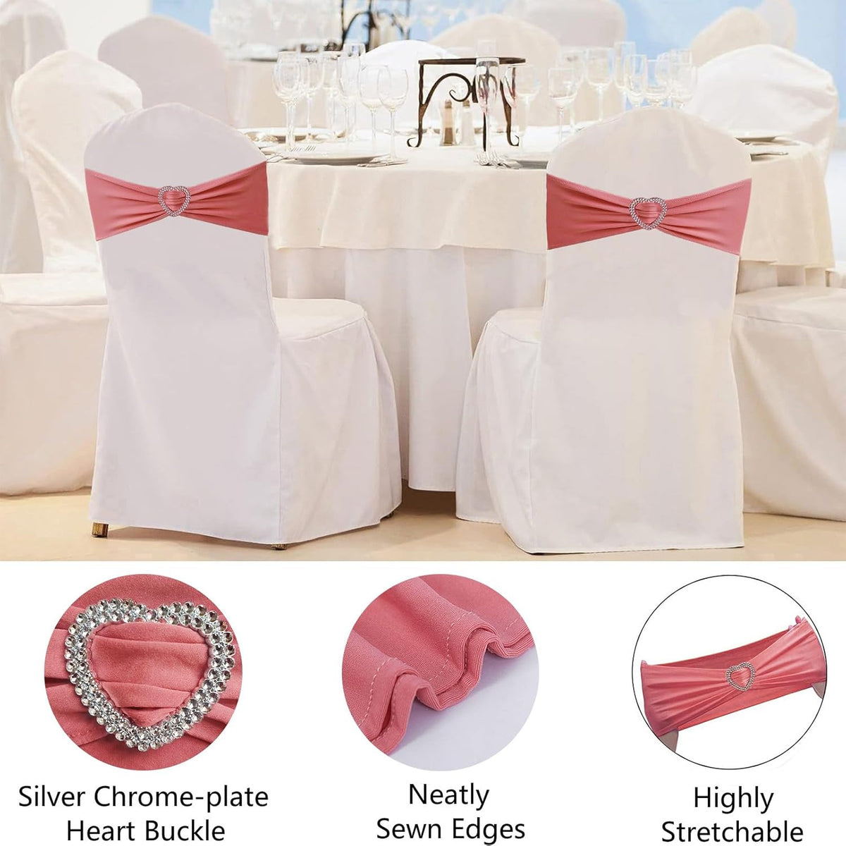 Coral Red Chair Sashes 25 Pack Spandex Coral Red Sashes for Chairs Covers Universal Stretch Chair
