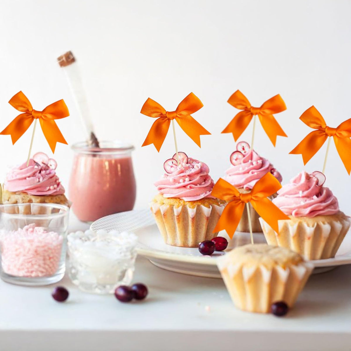 Ephlyn 24Pcs Bow Cupcake Toppers Bow Cake Topper Birthday Decorations Mini Bowknot Cupcake Picks