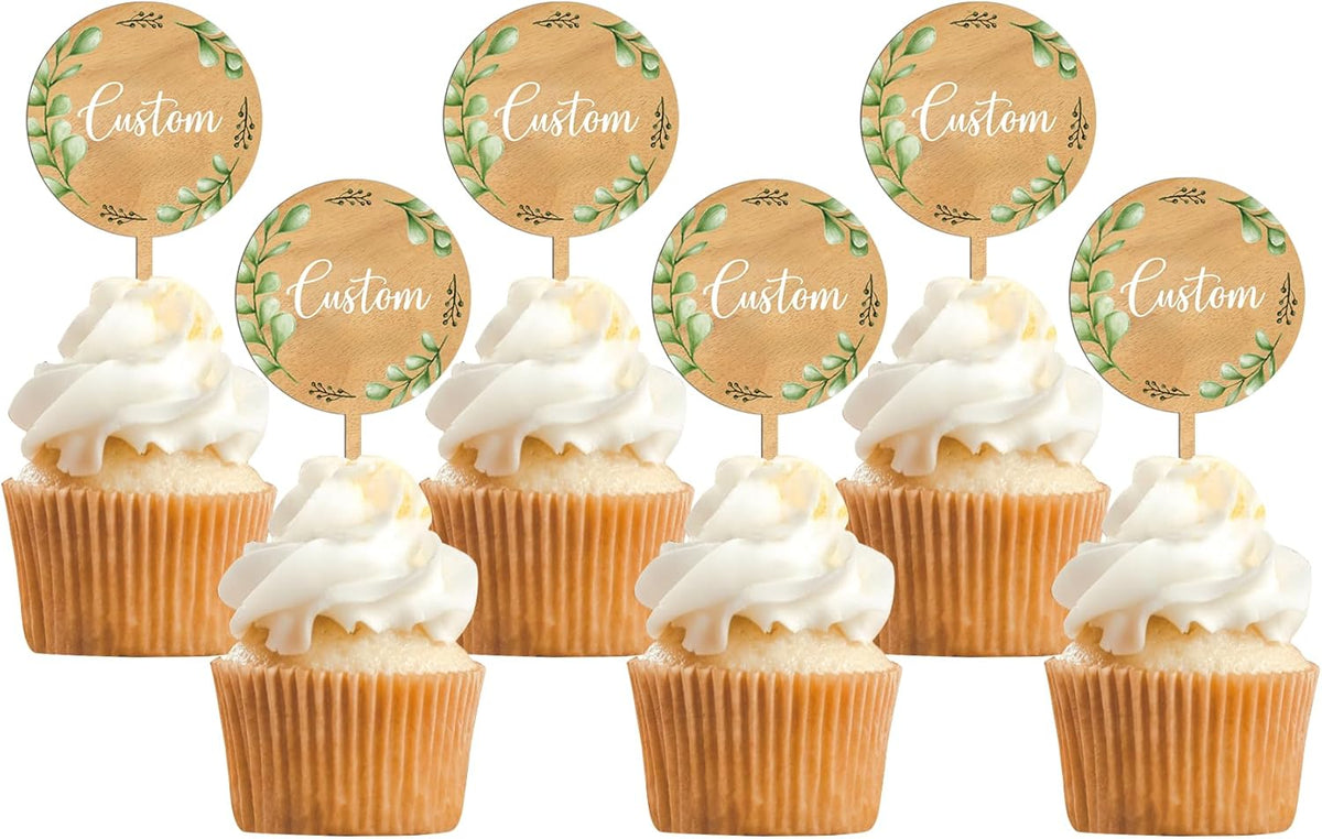 Custom Cupcake Toppers Cake Decorations in Wood for Wedding Engagement Baby Shower Birthday Party