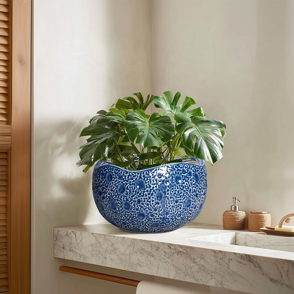 10 Inch Plant Pot - Ceramic Pots for Plants Indoor Outdoor, Round Bonsai Pots with Drainage Hole