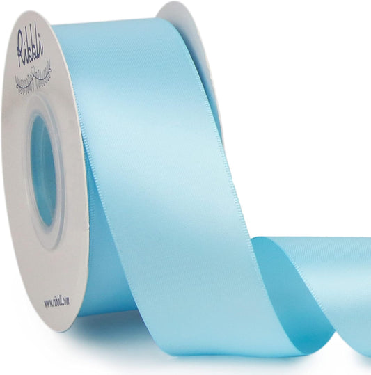 Ribbli Light Blue Baby Blue Double Faced Satin Ribbon,1-1/2” x Continuous 25 Yards,Use for Bows