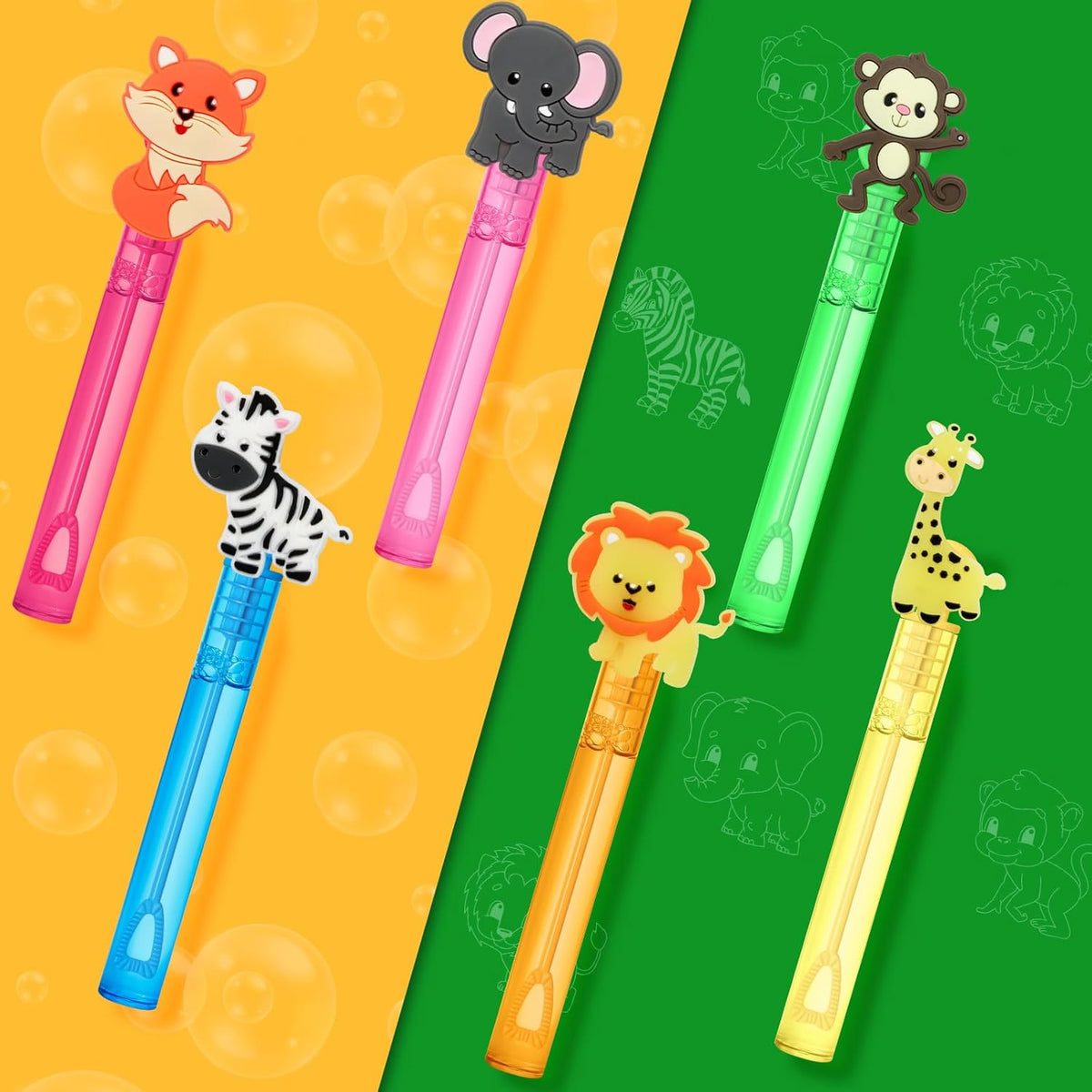 24 Jungle Animal Party Favors Bubble Wands for Kids, Lion Fox Zebra Giraffe Safari Mini Bubbles