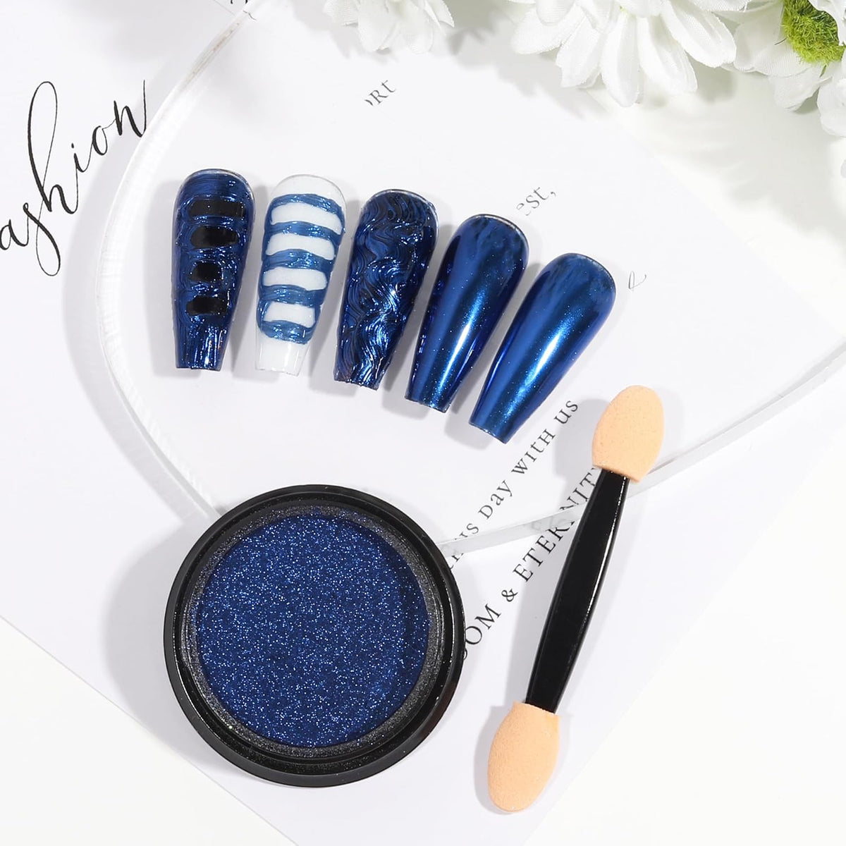 Artdone Chrome Nail Powder, Dark Blue Iridescent Aurora Powder Metallic Mirror Effect Pigment