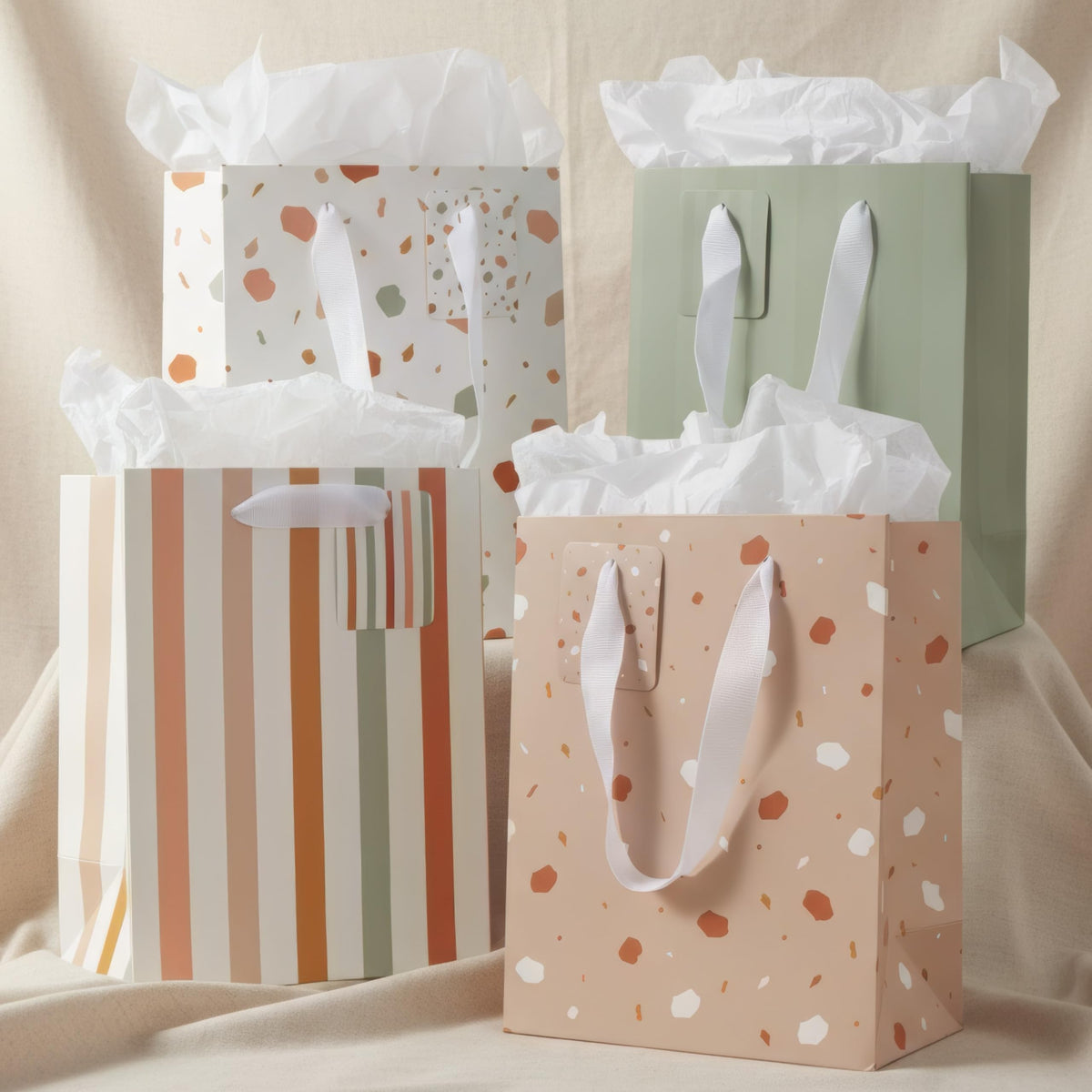 Beautiful Gift Bags Set of 4 with Handles, Tissue Paper, Stickers & Cards