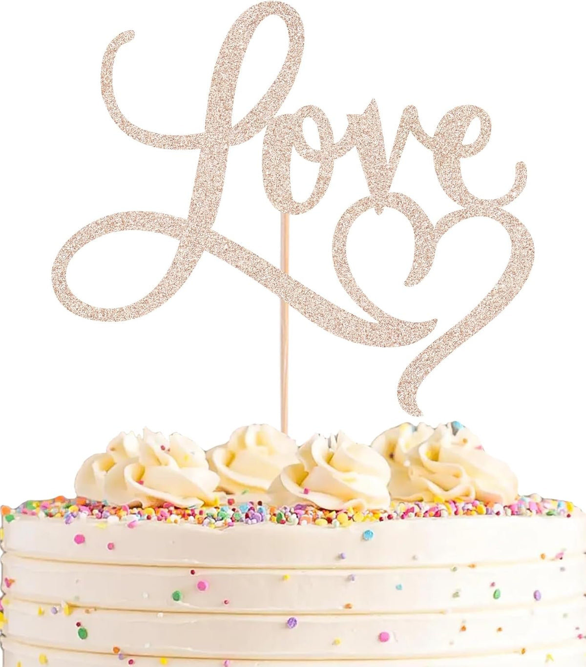 Love Cake Topper - Rose Gold Glitter Paper Wedding Cake Decoration Supplies, Perfect for Bridal