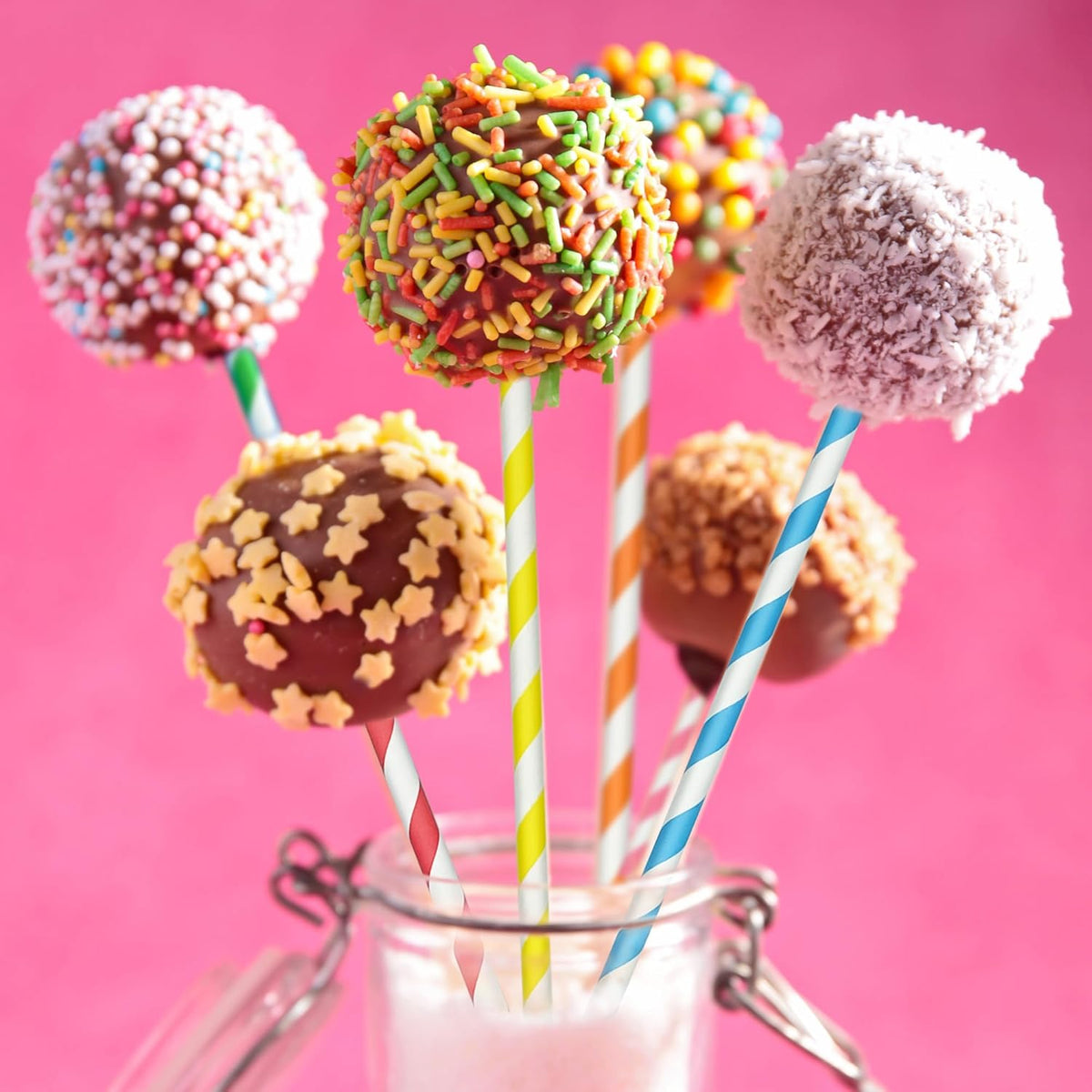 200 Striped Paper Straws, Biodegradable Disposable Drinking Colorful Straws for Birthdays, Coffee