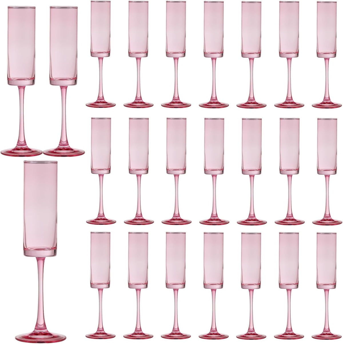 24 Pieces Pink Champagne Flutes 6 OZ Straight Sided Wine Glasses Champagne Long Stem Drinking