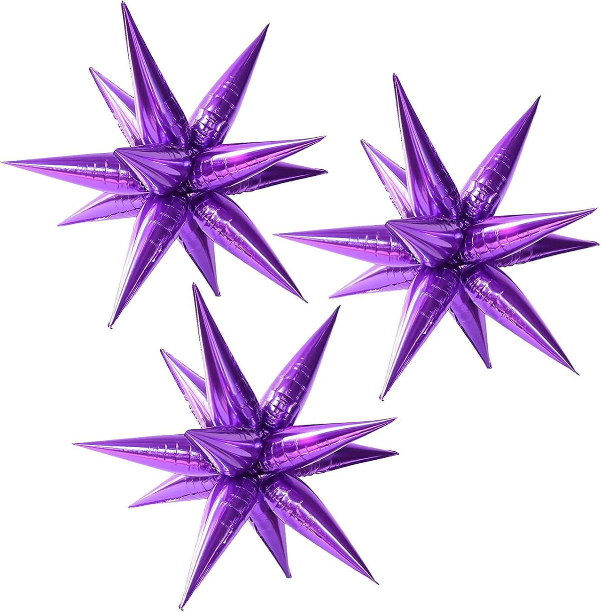3pcs 26inch 3D Explosion Star foil balloon, purple Foil Cone Starburst Balloons for Birthday