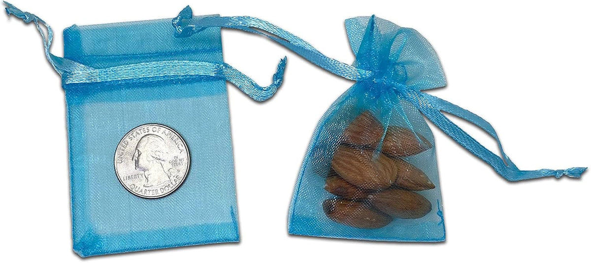 TheDisplayGuys 48-Pack 2" x 2-3/4" Turquoise Blue Sheer Organza Gift Bags with Drawstring, Jewelry