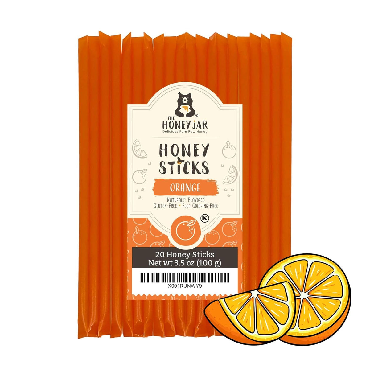 The Honey Jar Orange Flavored Honey Sticks - Pure Honey Straws For Tea, Coffee, or a Healthy Treat