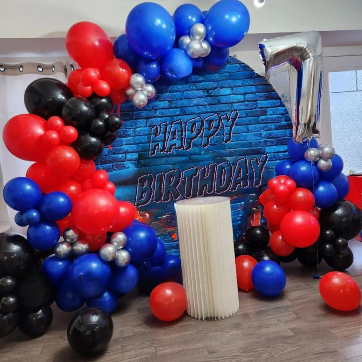 FunHot Red and Blue Balloons, 60 Pcs Red Black Blue Balloons, 12 Inch Metallic Silver Latex Balloon