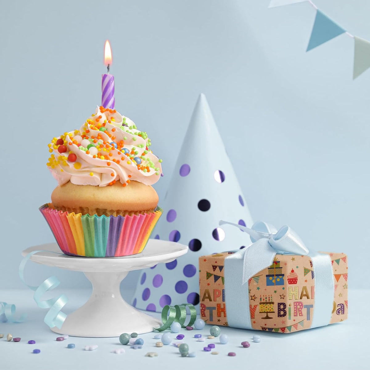 Aimyoo Colorful Birthday Wrapping Paper Roll - 17 Inch X 16.4 Feet - Gold Foil Happy Birthday