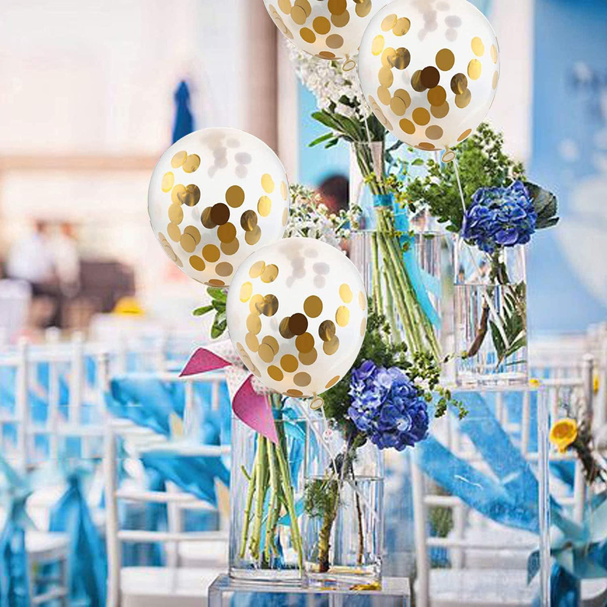50pcs Gold Foil Confetti Balloons,12 inch Latex Balloon with Gold Confetti Inside for Birthday