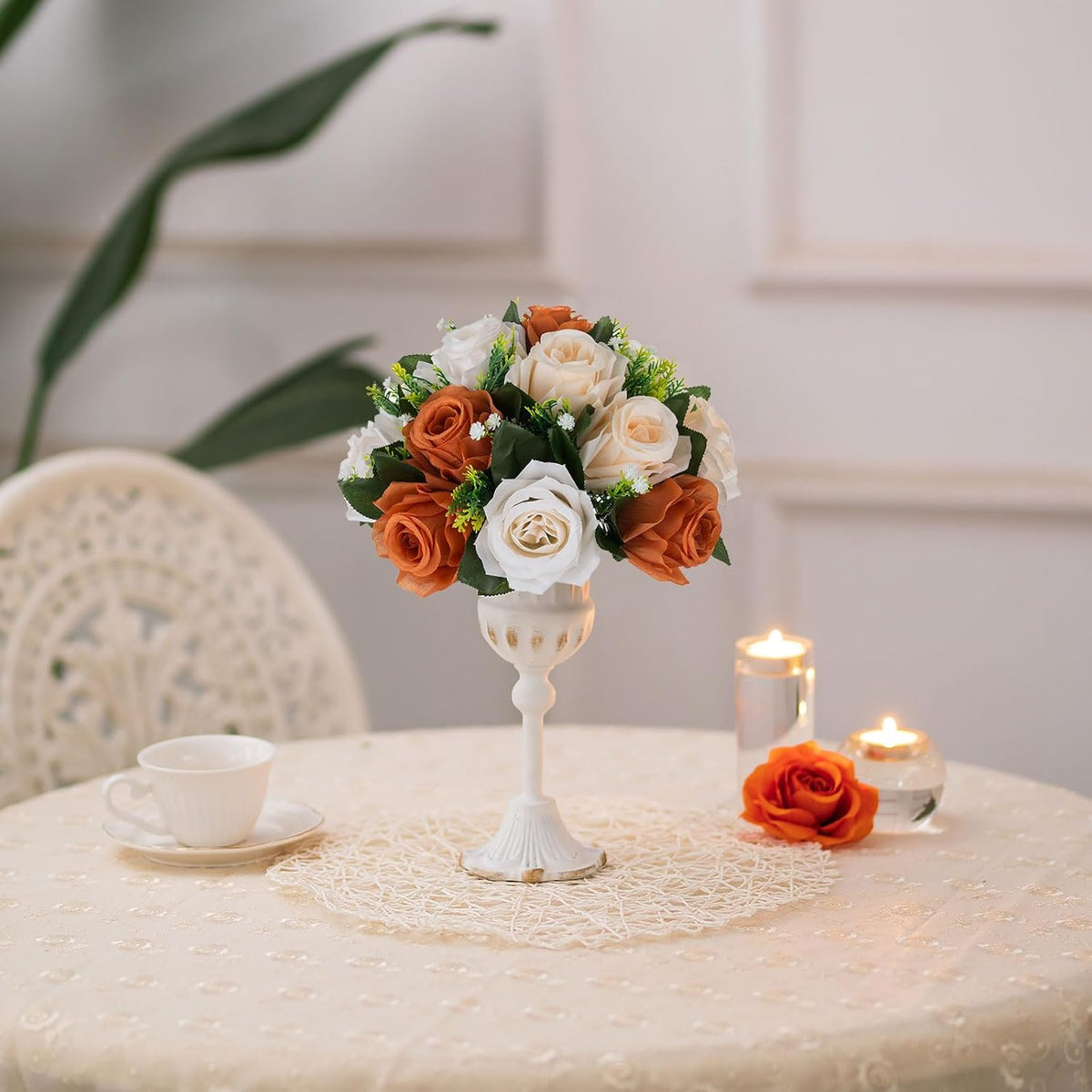 BLOSMON Flower Balls Wedding Centerpieces: 10 Pcs Terracotta Fake Rose Kissing Balls Table Decor