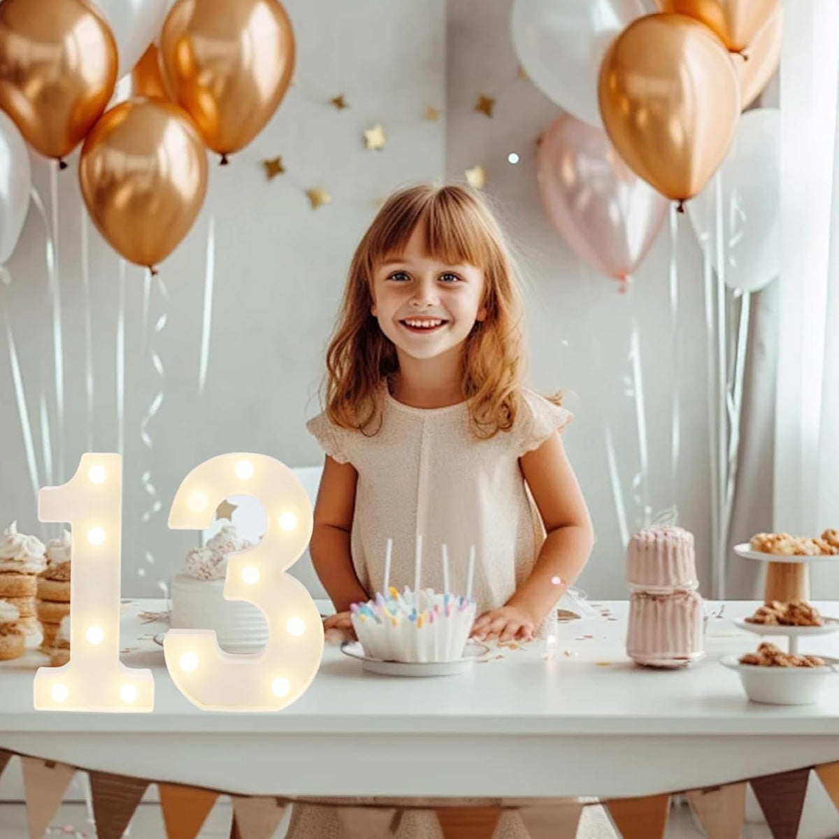 LED Marquee Letter Lights, Decorative Light Up Numbers for 13th Birthday Party, Battery Operated