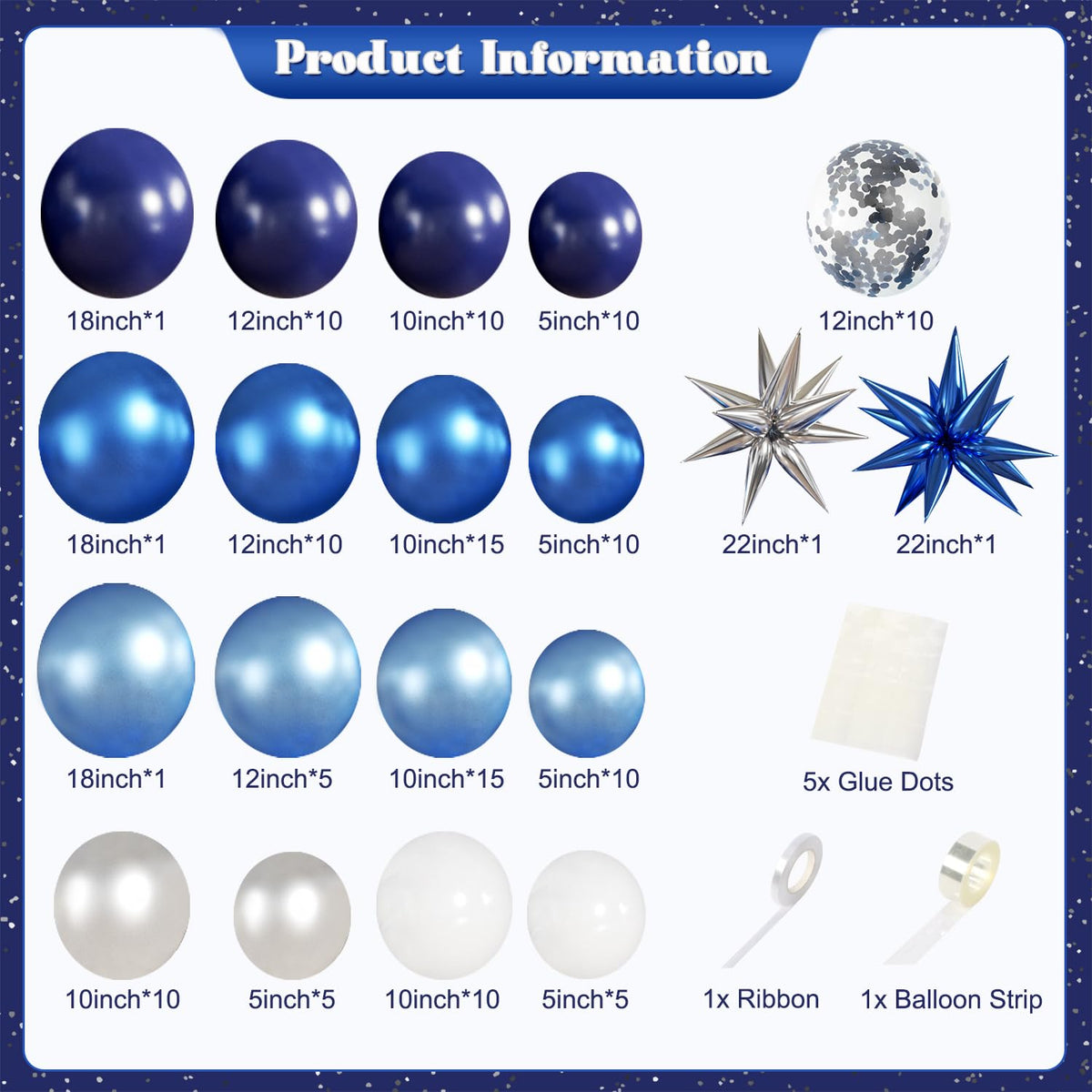 LANGASQUE Blue Silver Balloon Garland Arch Kit for Birthday Decorations