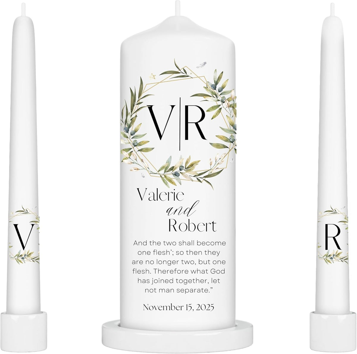 Unity Candles for Wedding, Modern Unity Set, Custom and Personalized Pillar and Taper Candles with