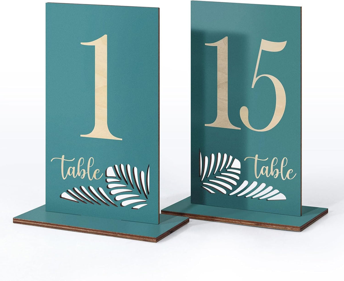 Wooden Table Numbers 1-15,3.2x5.8 Inch Double Sided Rustic Blue Wedding Table Number Signs with