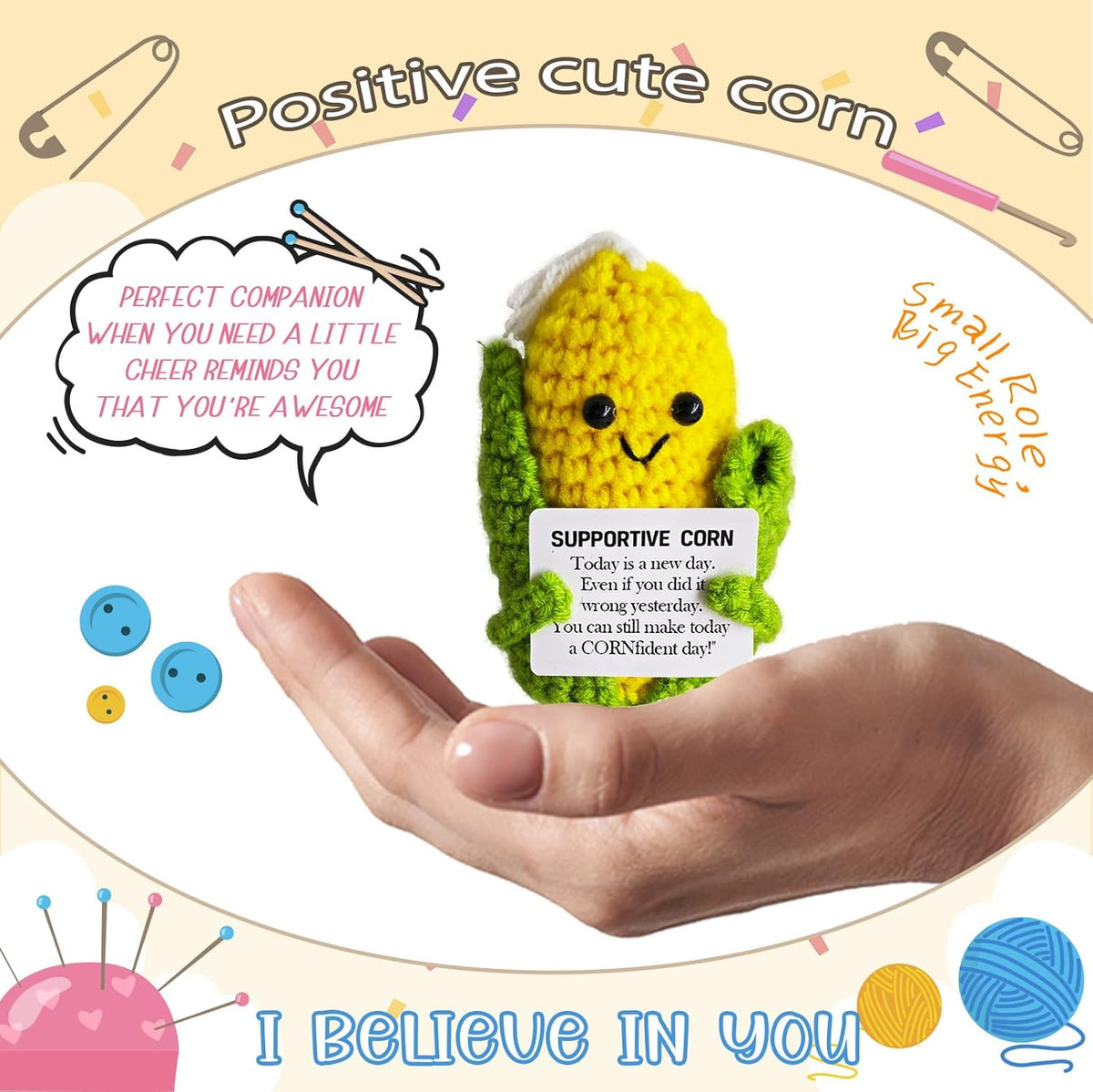 Emotional Support Crochet Corn,Lovely Gift for Friends,Mom,Dad,Grandpa,Grandma,Colleagues,Home