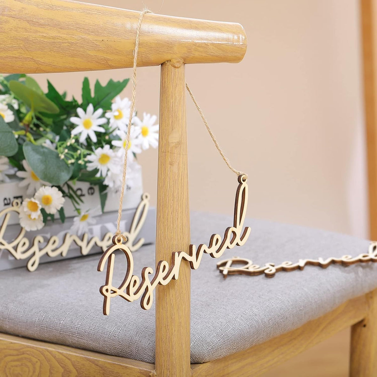 12 Pcs Reserved Seating Signs for Wedding Chairs Hanging Wooden Rustic Reserved Row Signs with Rope
