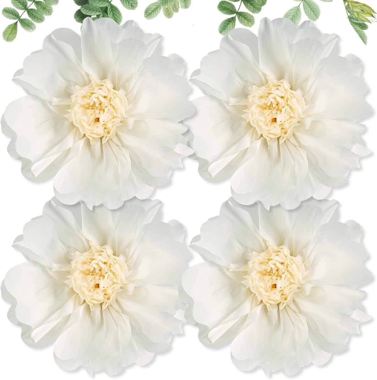 SUNBEAUTY 4 Pcs 20" White Giant Paper Flowers Large Crepe Tissue Artificial Paper Flowers