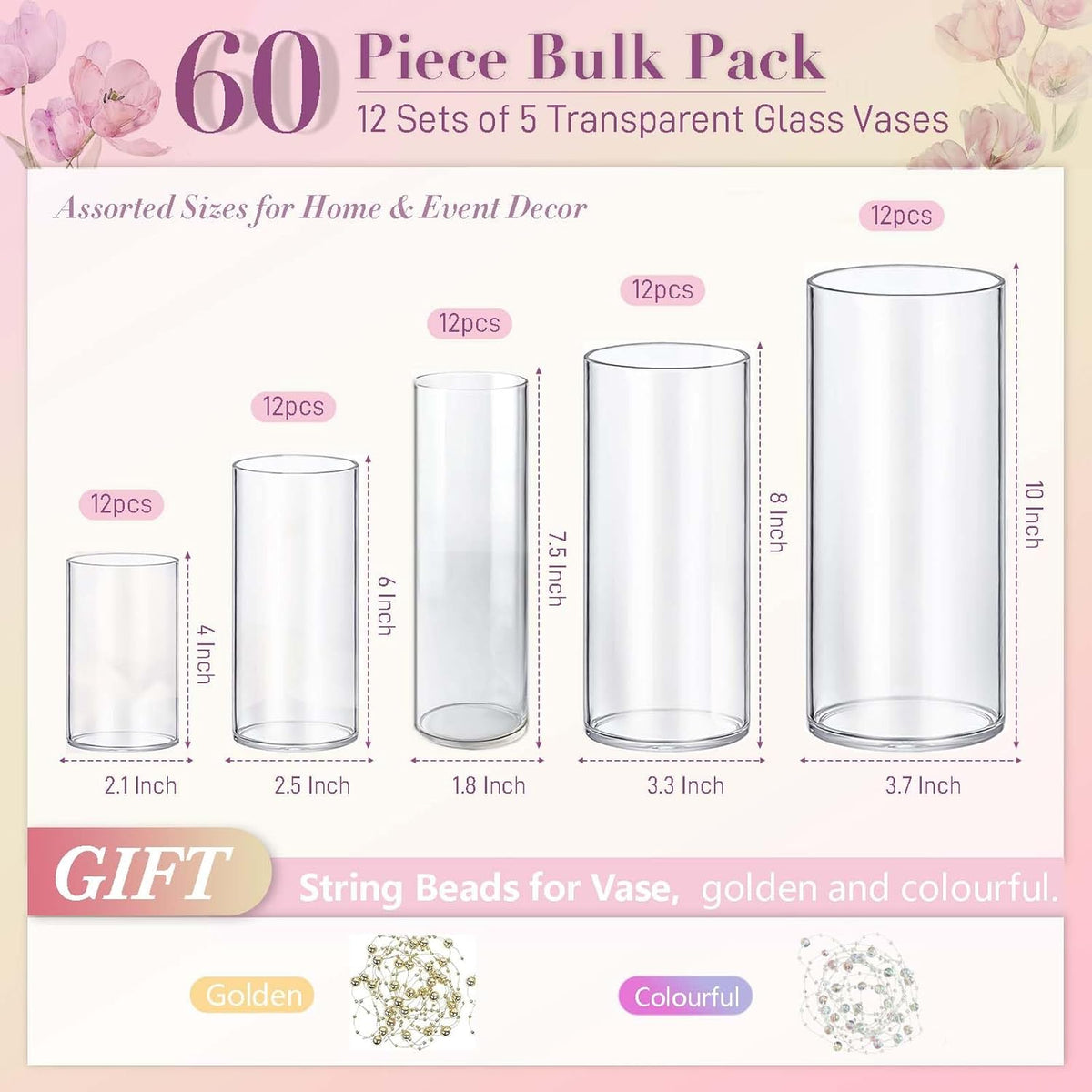 60pcs Glass Vase Cylinder Vases for Centerpieces Small Flower Glass Clear Vases Home Decor