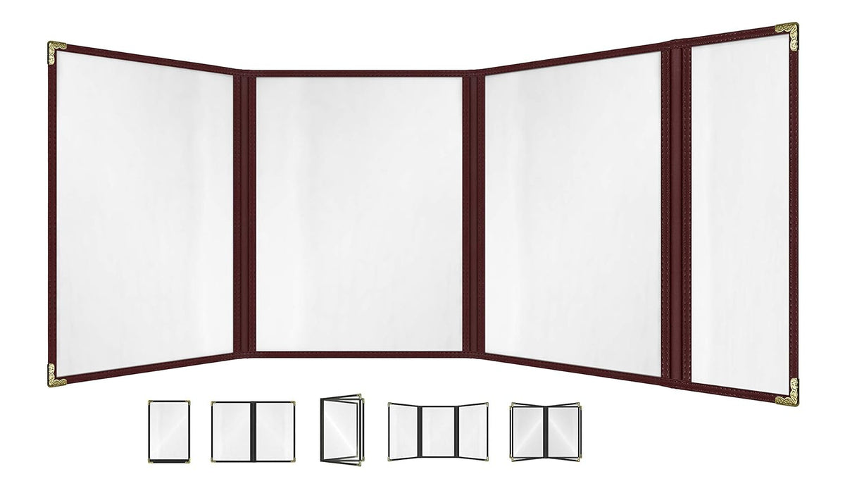 Goodsmart Restaurant Menu Covers – 25 Pack Burgundy Quadfold 8-View, Side-Loading Menu Holders