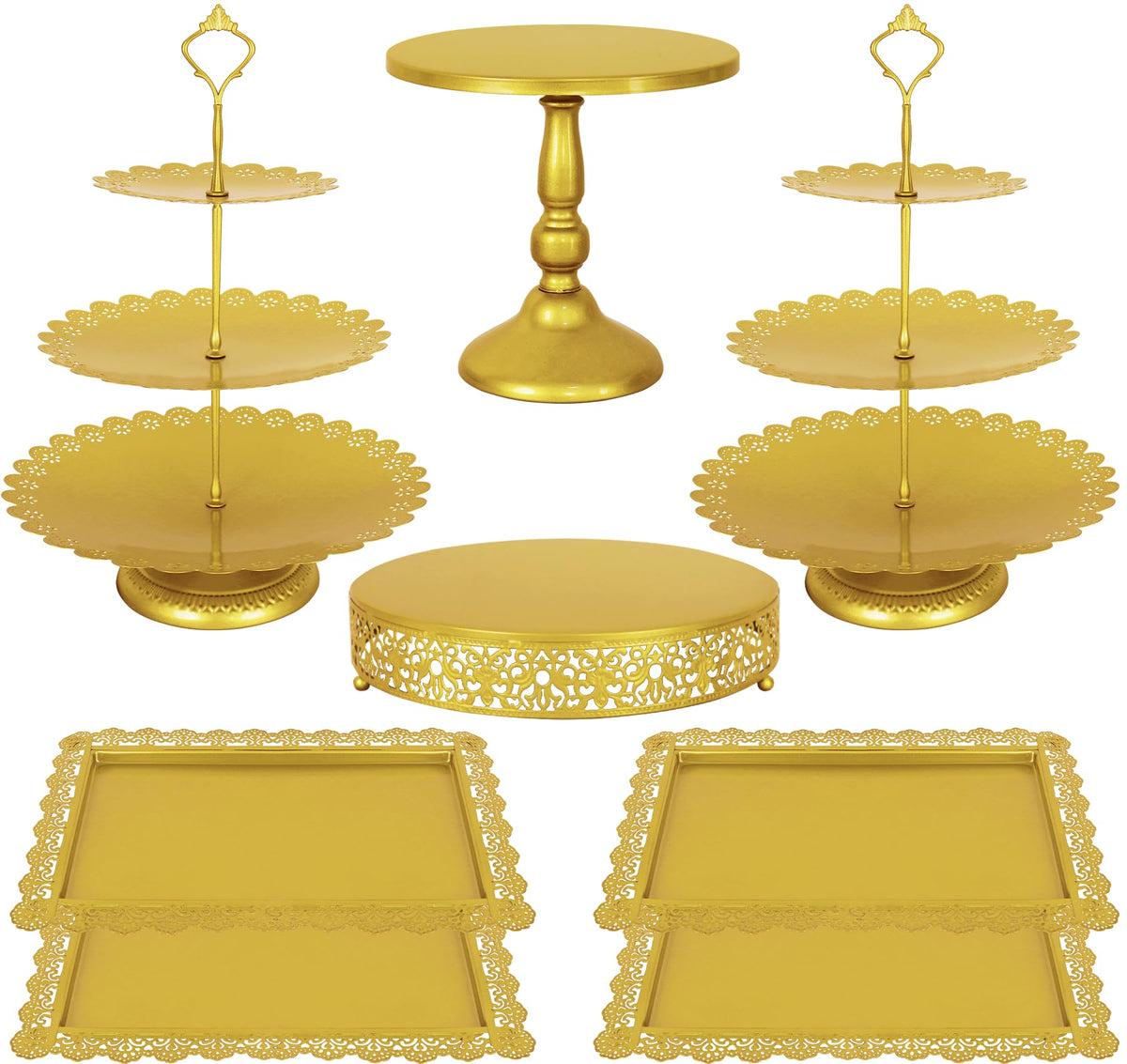 Fivenl 8 Pcs Cake Stand Gold Metal Dessert Table Display Set, 3-Tier Cupcake Stand, Cake Display