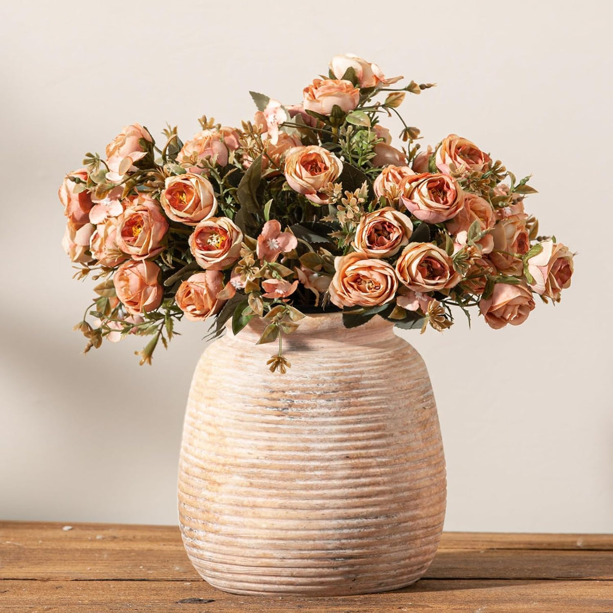 Ceramic Flowers Rustic Vase, Neutral Pottery Farmhouse Vases Home Decor, 7.48" Terracotta Pampas